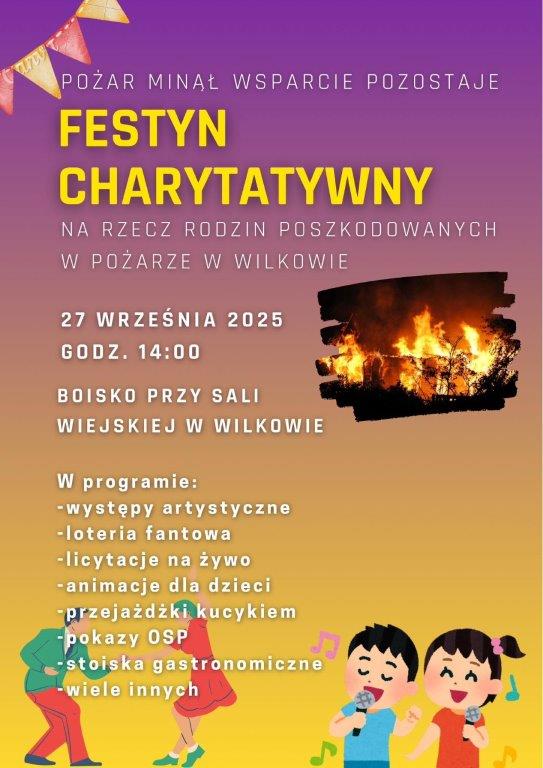 Jutro (27.09) w Wilkowie, w gminie Koczała, odbędzie się festyn charytatywny na rzecz pogorzelców