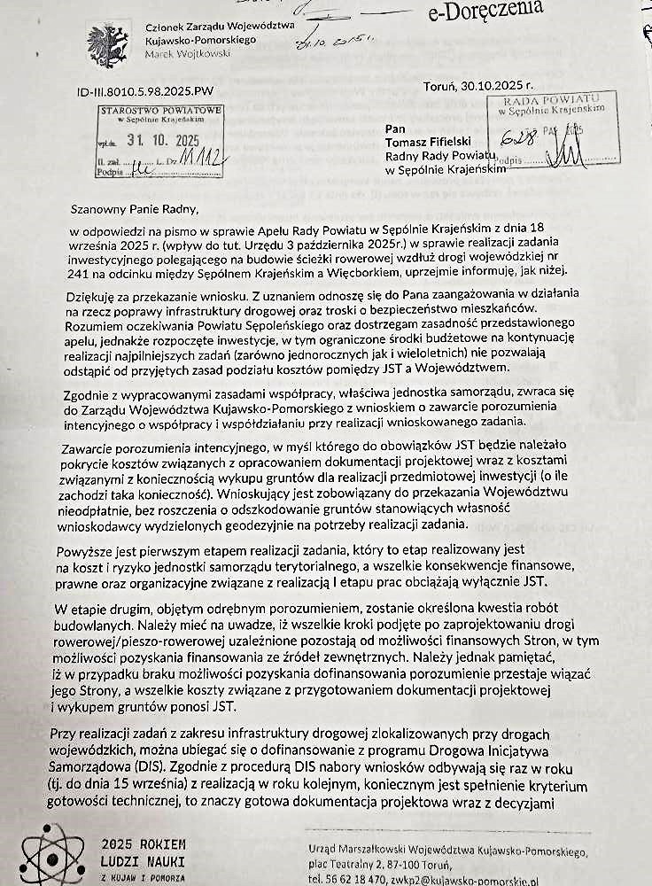 Co dalej ze ścieżką rowerową łączącą Sępólno Krajeńskie z Więcborkiem? Każda ze stron ma swoją wizję finansowania budowy (REPORTAŻ)
